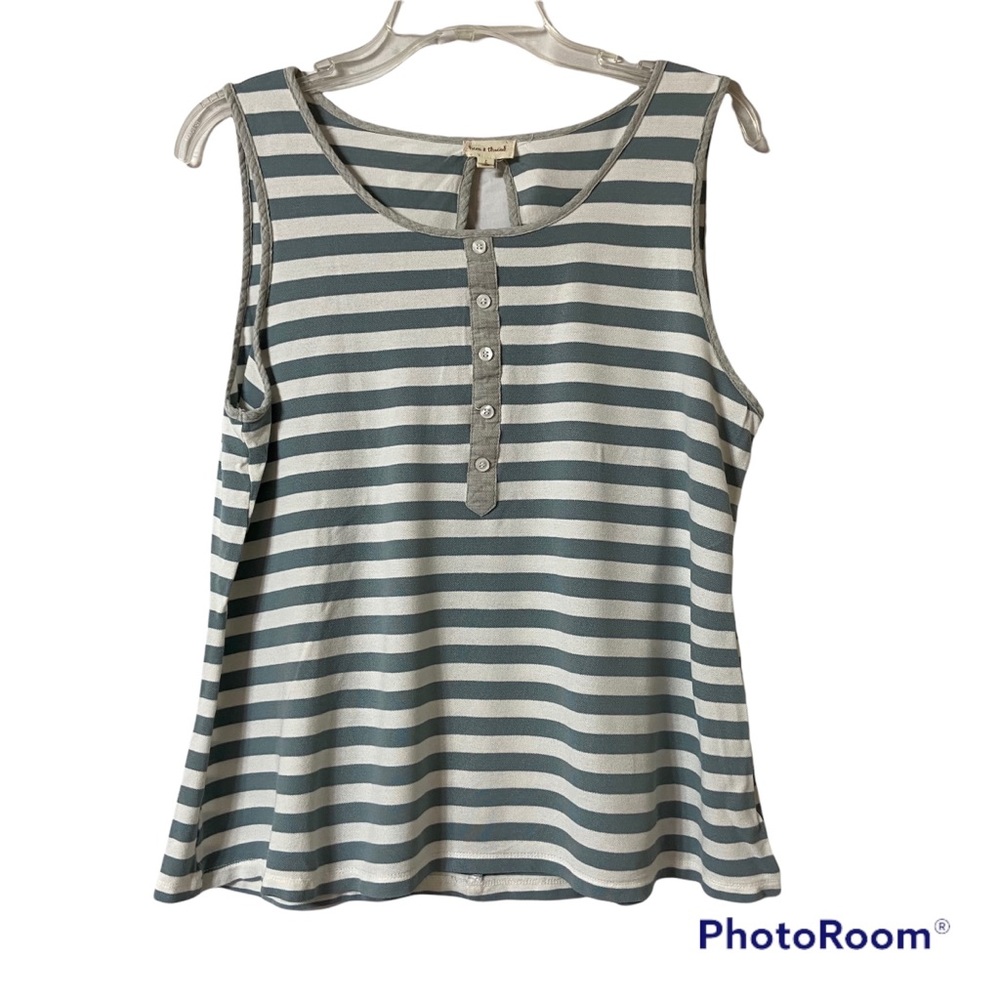 Hem & Thread Decorative Button Stripe Tank Top Size L